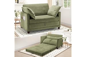 MYROYALSIT 51" Convertible Loveseat Sofa Bed, 2 in1 Folding Sofa Bed, Loveseat Sleeper Sofa for Small Spaces, Fold Out Floor Couch with 2 Pillows for Apartment, Living Room & Guest Room, Green Chenille Fabric