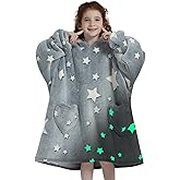 Fiosnow Glow in the Dark Star Blanket Hoodies for Kids 6-13YR Oversize Wearable Blanket Hoodies for Boys Girls Teens