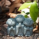 OwMell Japanese Jizo Monk Statue, Buddha Jizo Figurine Memorial Aquarium Statue Ornament - Smiling