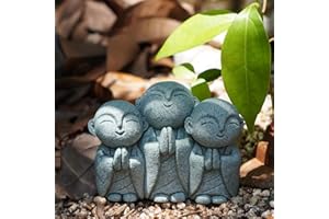 OwMell 3 Japanese Jizo Statue Stone Japanese Buddha Jizo Monk Statue Figurine Memorial Statue Aquarium Decoration Garden Outdoor Ornament 3" - Smiling