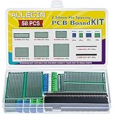 ALLECIN 58Pcs 6 Sizes Double Sided PCB Circuit Prototype Solder Board Kit with 2.54mm 40pin Male Female Header Connector and 