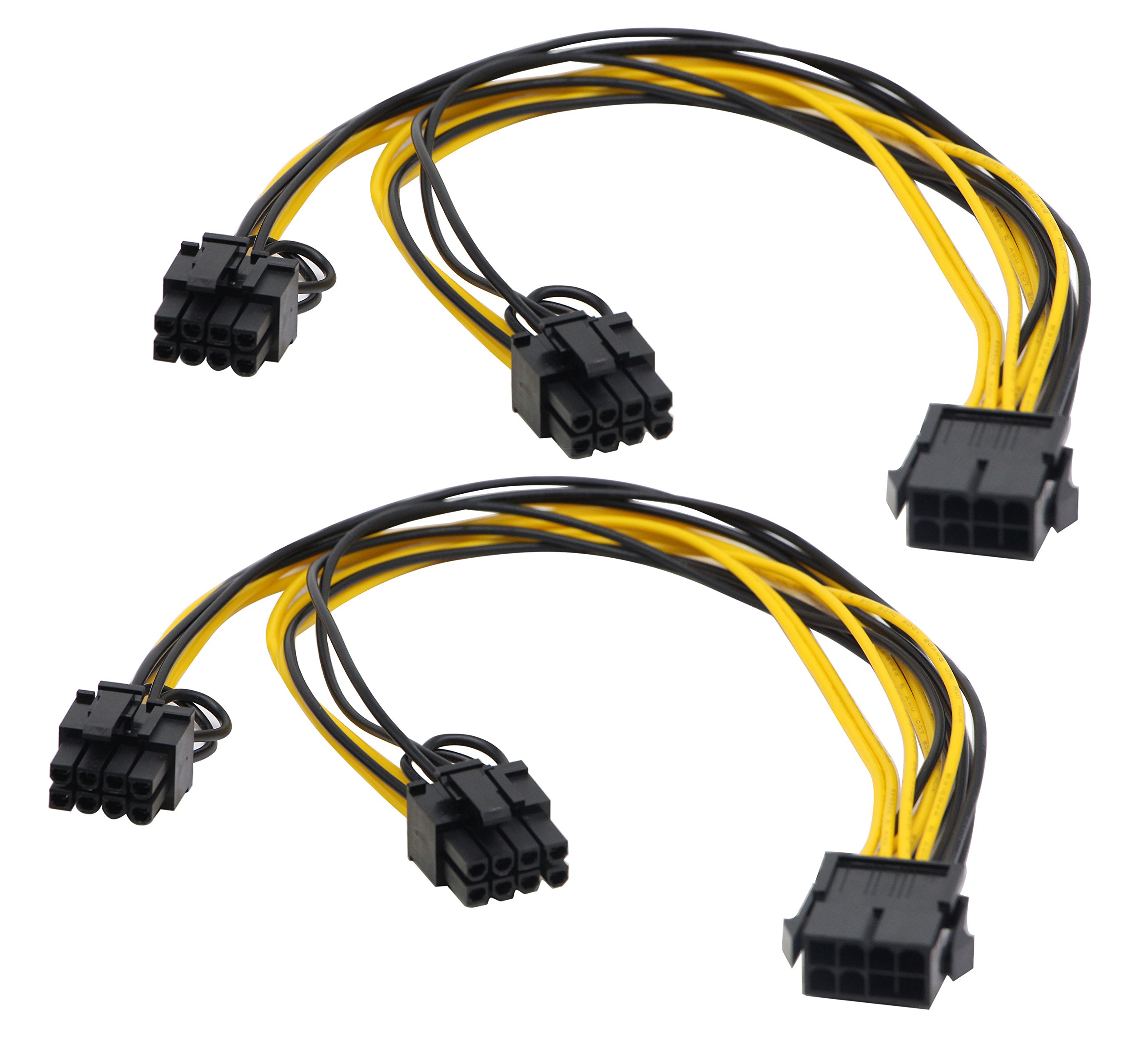 zdyCGTime 2 Pack 30CM Black Graphics Video Card 8Pin GPU VGA Female to Dual 8Pin (6+2) Pin PCI-E Male Y Splitter Power Extension Cable for High-End Graphics Cards