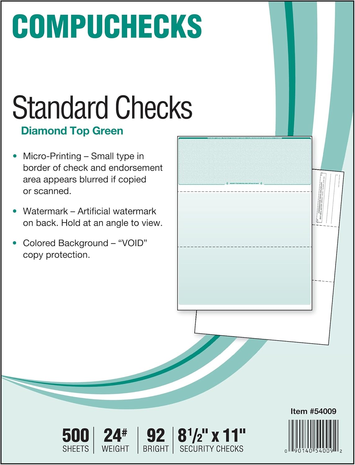 500 Blank Check Stock - Check on Top - Green Diamond : Check Envelopes : Office Products