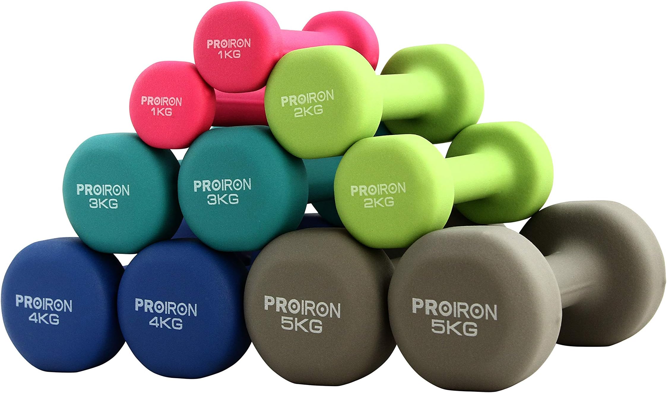 PROIRON Neoprene Dumbbell Home Exercise for Ladies Kids Arm Hand Weights Pilates Dumbbells in 1kg 1.5kg 2kg 3kg 4kg 5kg 8kg 10kg Pair