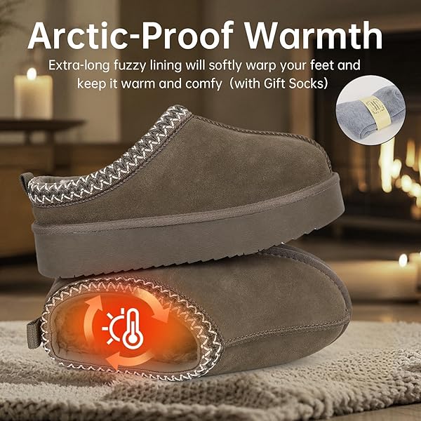 EVELLYHOOTD SLIPPER FOR WOMEN MEN SUEDE BRAIDED PLATFORM MINI BOOTS WITH FLUFFY FUR LINING SHORT ANKLE BOOTS FOR AUTUMN WINTER WARM CASUAL COMFORT SHOES,HICKORY