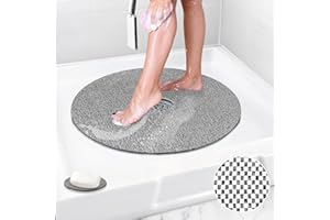 Mofonky Shower Mat Non Slip: 24 Inch Diameter Large Round Shower Mats with Drain Hole in Middle - Soft Loofah Great Drainage Shower Stall Matt for Inside Shower
