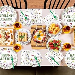 96 Pcs Wildflower Party Supplies 350 GSM Green