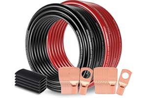 INGOULUT 100FT 8 Gauge Wire Copper Clad Aluminum CCA Black/Red with 8ga lugs,Heat Shrink Tube - Battery Power/Ground Cable,Car Audio Speaker,RV Trailer Amp Wiring kit (50ft Each- Black/Red)