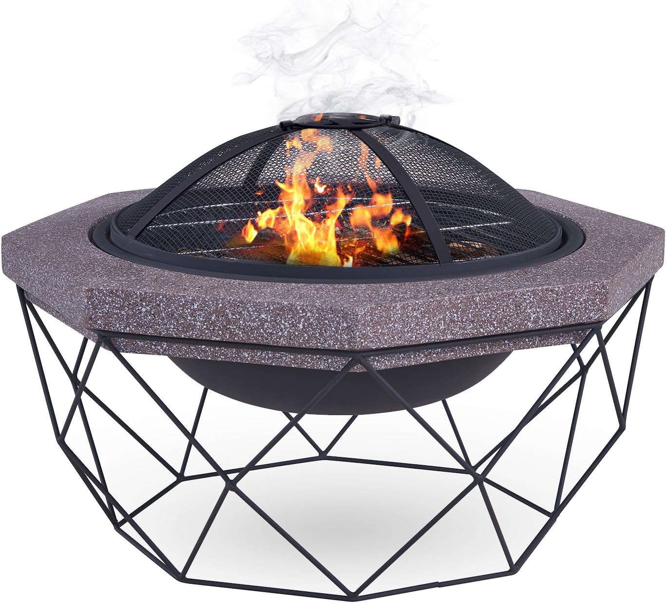 LIVIVO Diamond Stand Fire Pit Brazier with Mesh Spark Guard, BBQ Grill