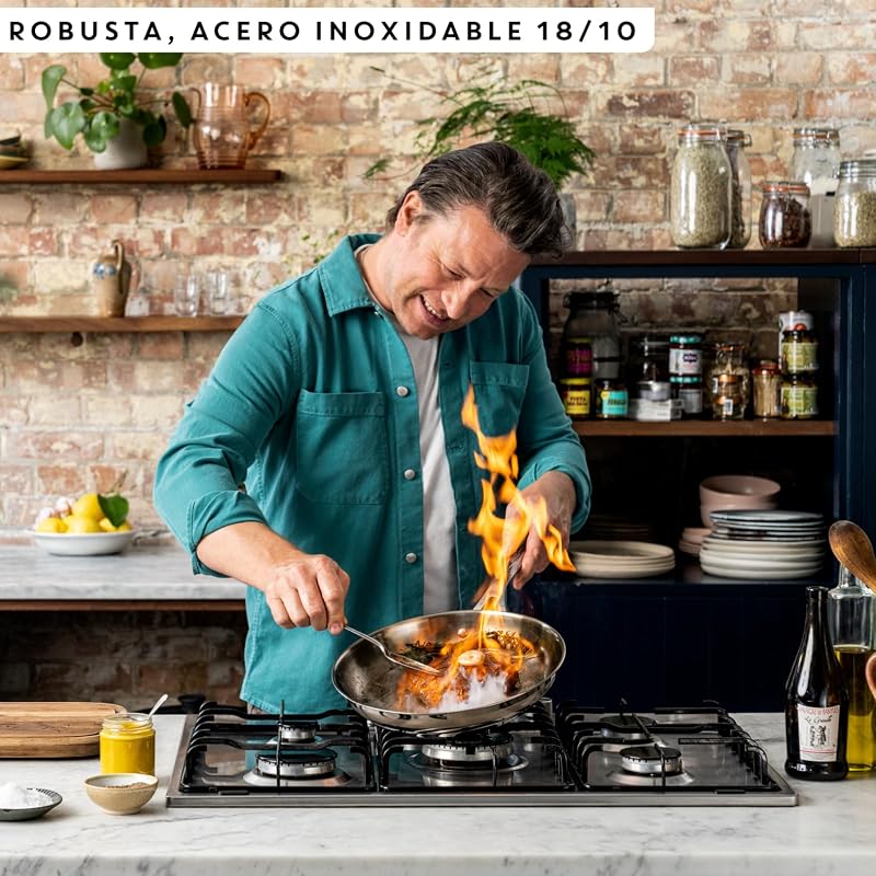 Jamie Oliver - Conjunto de 2 tabuleiros de 24/28 cm, Indução Adequado, sem revestimento antiaderente, Thermo-Fusion, seguro para máquina de lavar loiça e forno, aço inoxidável