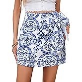 Milumia Women's Summer Boho Wrap Mini Skirt Allover Print High Waisted Knot Side Short Vacation Beach Skirt