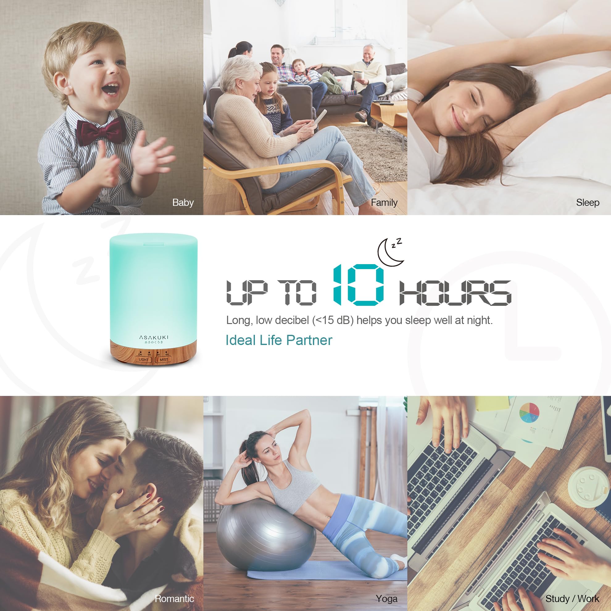 ASAKUKI 300ML Essential Oil Diffuser, Quiet 5-in-1 Premium Humidifier, Home Fragrance Aroma Diffuser with 7 LED Color Changing Light and Auto-Off Switch -Light Brown