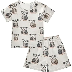 CUPADA Pajama Short Sets Cotton Short Sleeve Set Cute Possum Sleepwear with Pockets PJS Loungewear 5-14T