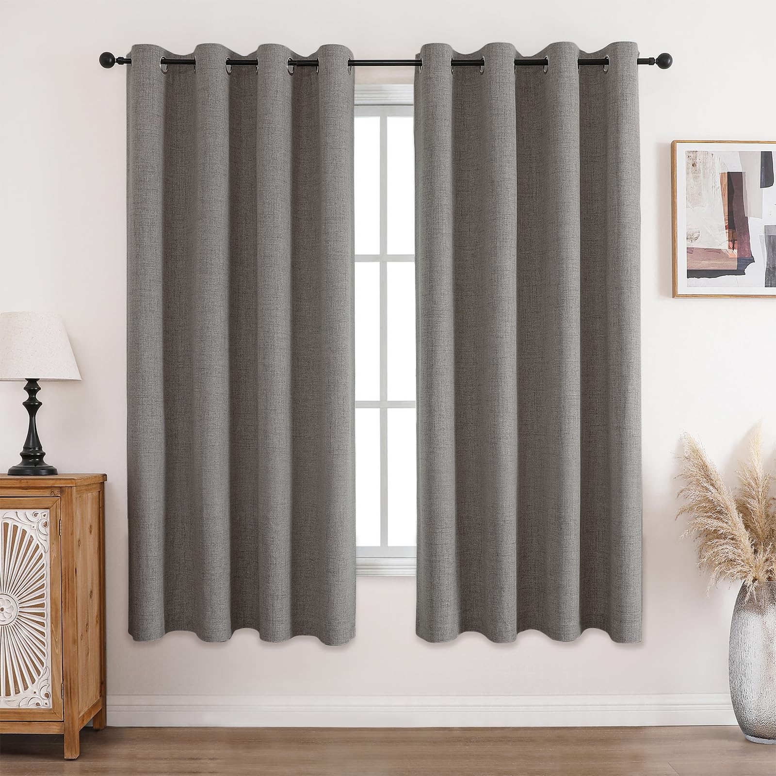 CUCRAF 100% Blackout Curtains Charcoal Grey 72 Inch Drop 2 Panels Soft Texture Sun Blocking Thermal Eyelet Curtains for Bedroom Living Room 52 X 72 Inch