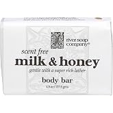 River Soap Company Simple Wrap Bar Soap, Milk &amp; Honey Complexion Bar, 4.5 Ounces, Large