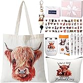 Aliceset 66 Pcs Highland Cow Gift Include Makeup Bag Stainless Steel Tumbler 20 oz with Socks Pens Set for Farm Animal Lovers