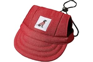 QWINEE Dog Baseball Cap Puppy Visor Cap Sun Protection Hats with Ear Holes and Adjustable Neck Strap for Small Medium Dogs Cats Kitten Red S
