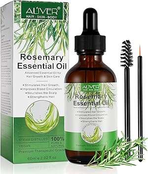 ALIVER Rosmarinöl für Haare und Kopfhaut, Rosemary Oil for Hair, Stimuliert Haarwachstum und Haaröl gegen Haarausfall, 100% Naturreines Rosmarin Öl für Hautpflege, Aromatherapie, 60ml