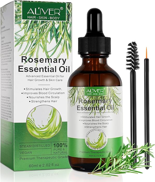 ALIVER Rosmarinöl für Haare und Kopfhaut, Rosemary Oil for Hair, Stimuliert Haarwachstum und Haaröl gegen Haarausfall, 100% Naturreines Rosmarin Öl für Hautpflege, Aromatherapie, 60ml