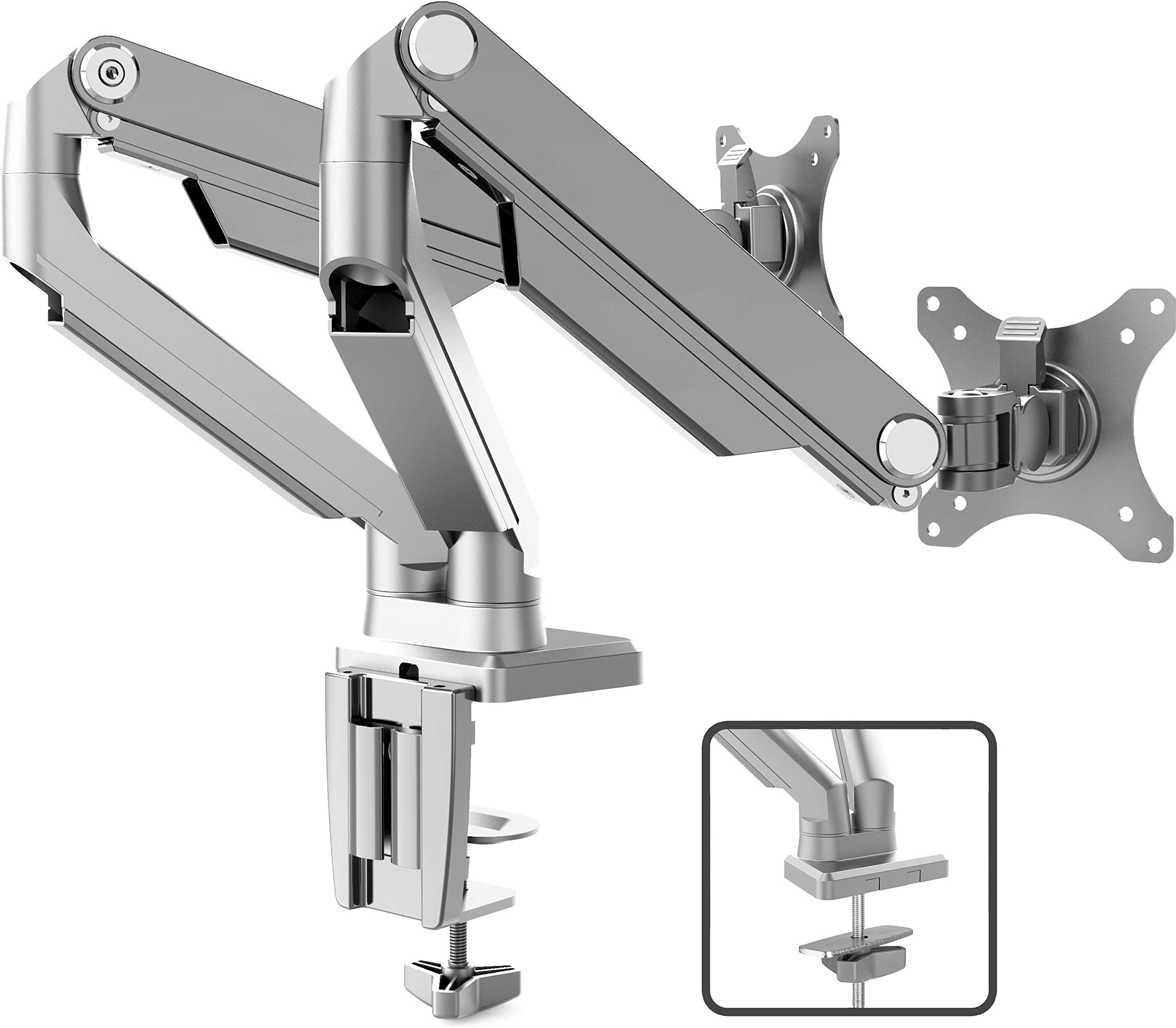 IMtKotW Dual Arm Monitor Stand - Height Adjustable Full Motion Mechanical Spring Monitor Desk Mount with C Clamp/Grommet Base Fits 17"-32" LCD LED Computer Screen up to 17.6 lbs per