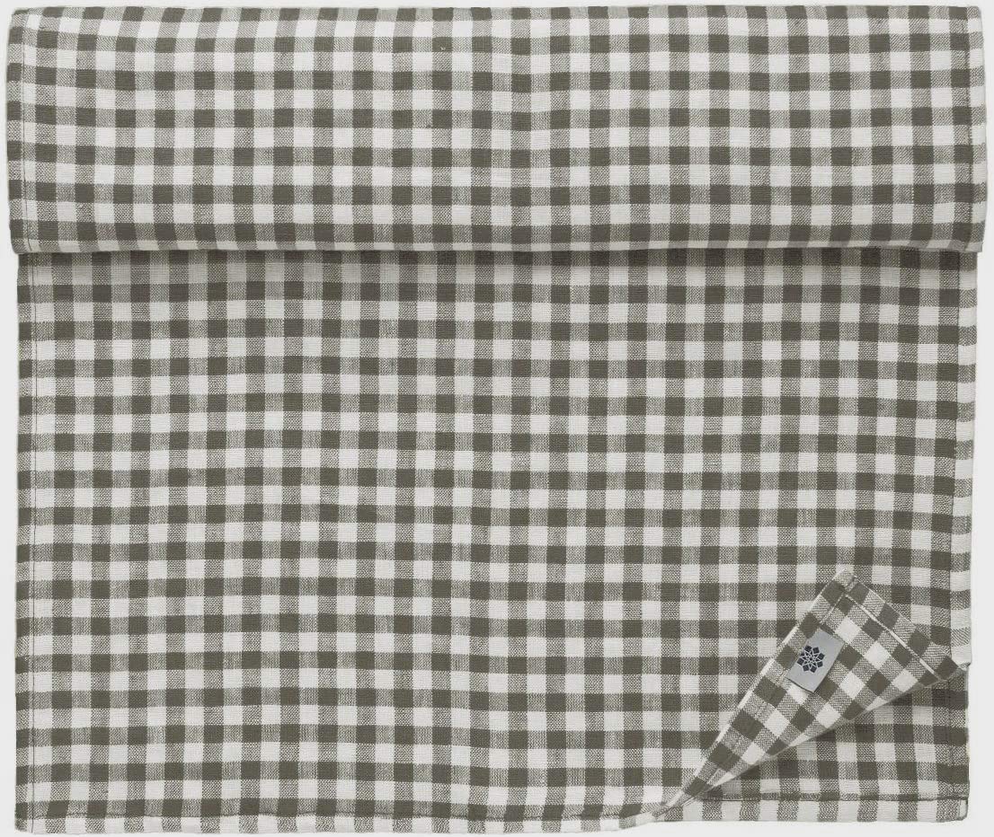 Linen & Cotton Rustic Table Runner Estella - 100% Linen, White Grey (40 x 220 cm) Rectangular Chequered Washable Table Runner Kitchen Linen Table Decoration for Home Country Cottage Spring Easter
