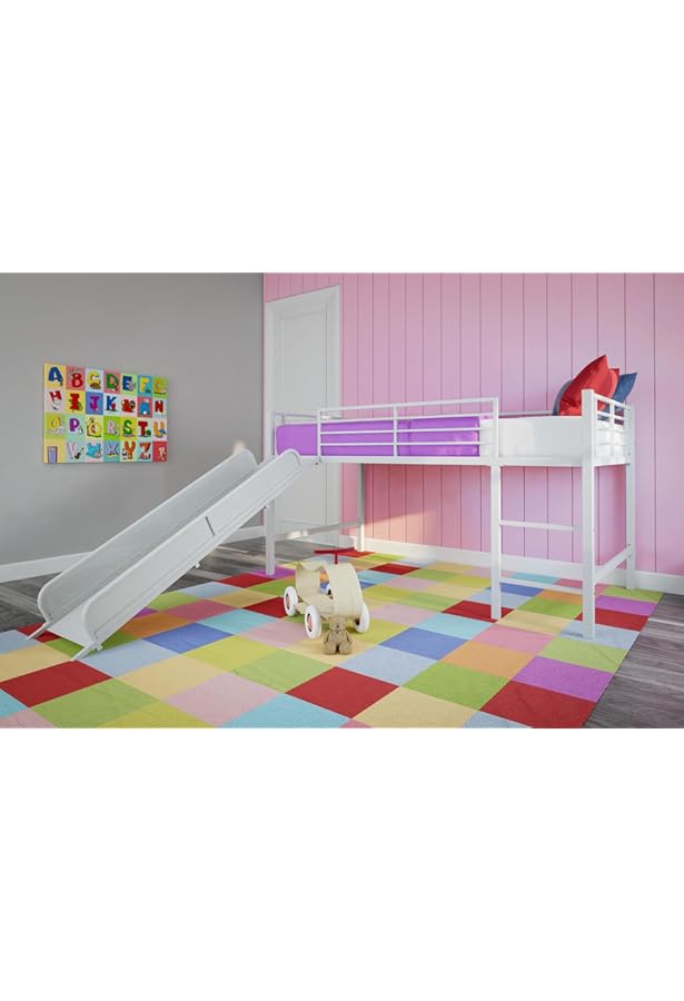 Junior Loft Bed With Slide And Princess Castle Curtains Set DHP