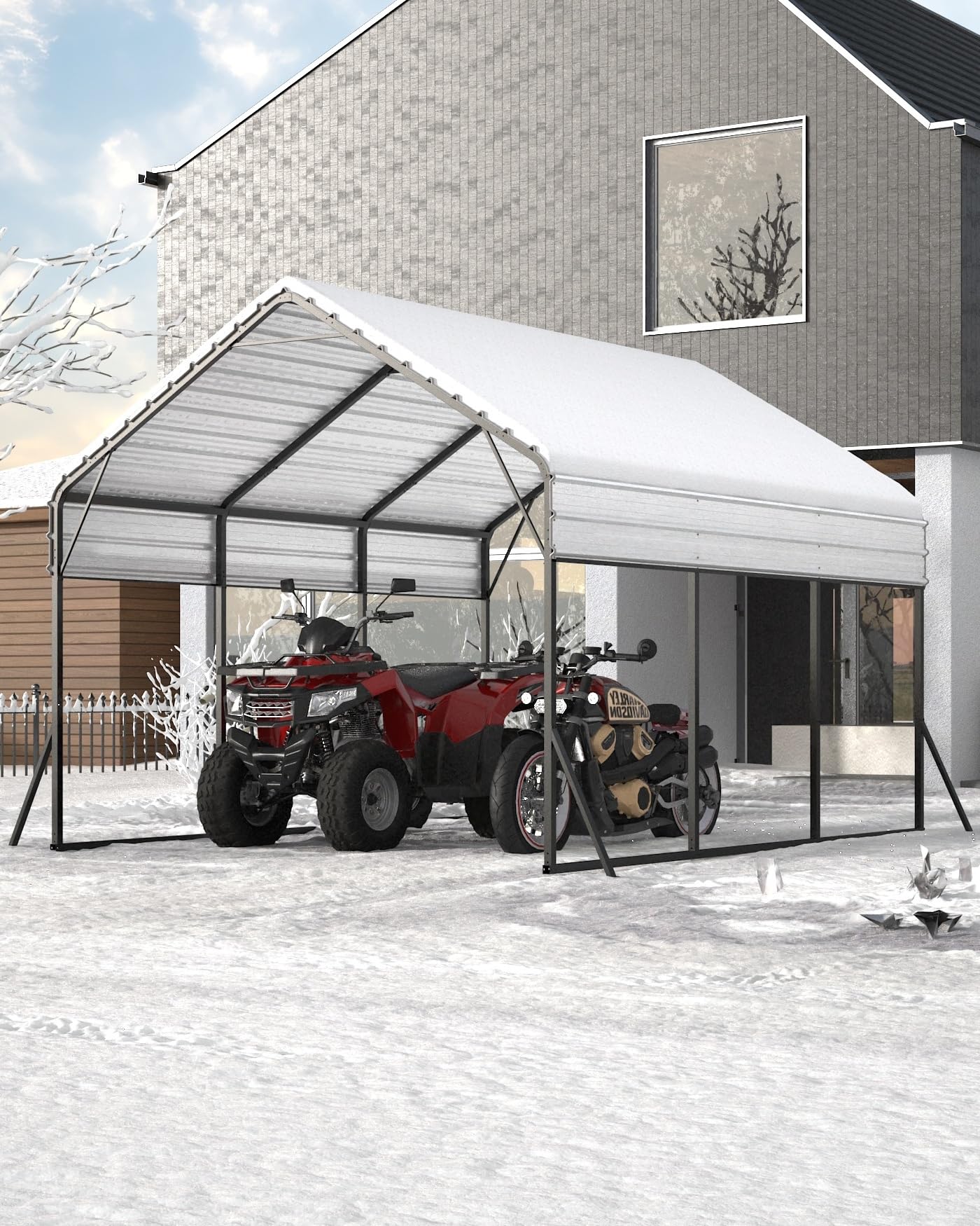 Photo 1 of 13 x 16 FT Metal Carport, Heavy Duty Carports Reinforced Frame and Steel Roof, All-Weather Shelter Canopy for Pickups, Boats, Cars, and Tractors