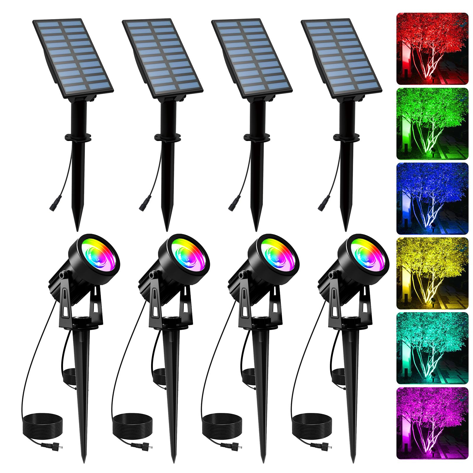 Photo 1 of T-SUNUS Color Changing Solar Landscape Spotlights 4 Pack, IP65 Waterproof RGB Spot Lights 9.8ft Cable, Separated Panel Garden Light for Flag Outdoor Yard Driveway Porch Walkway Pool Patio