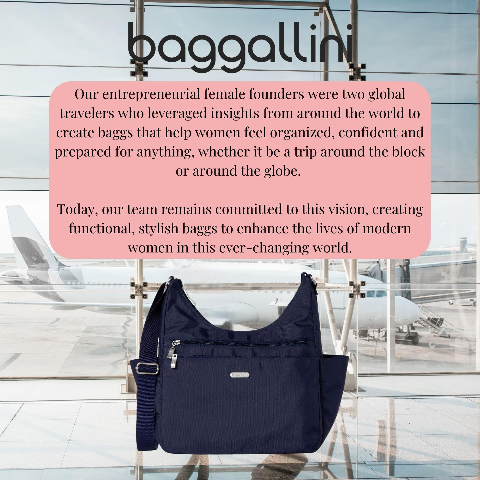 Baggallini Essential Hobo 11x9 Lightweight Travel Purse Handbag Crossbody Bag for Women Washable Nylon W/RFID Protection