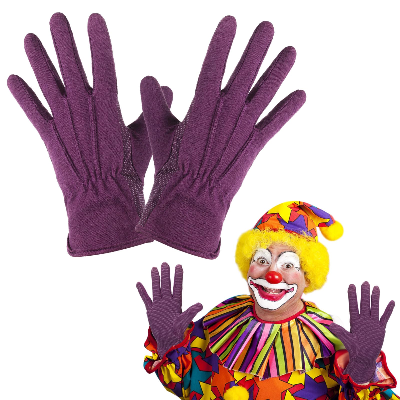 Boyiee Carnival Anti-slip Gloves Clown Theatre Mardi Gras Costumes Stretchy Gloves with Three Barred for Men Women(Purple)