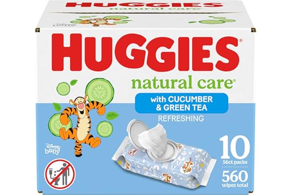 Huggies Natural Care Refreshing Baby Wipes, Hypoallergenic, Scented, 10 Flip-Top Packs (560 Wipes Total), Packaging May Vary