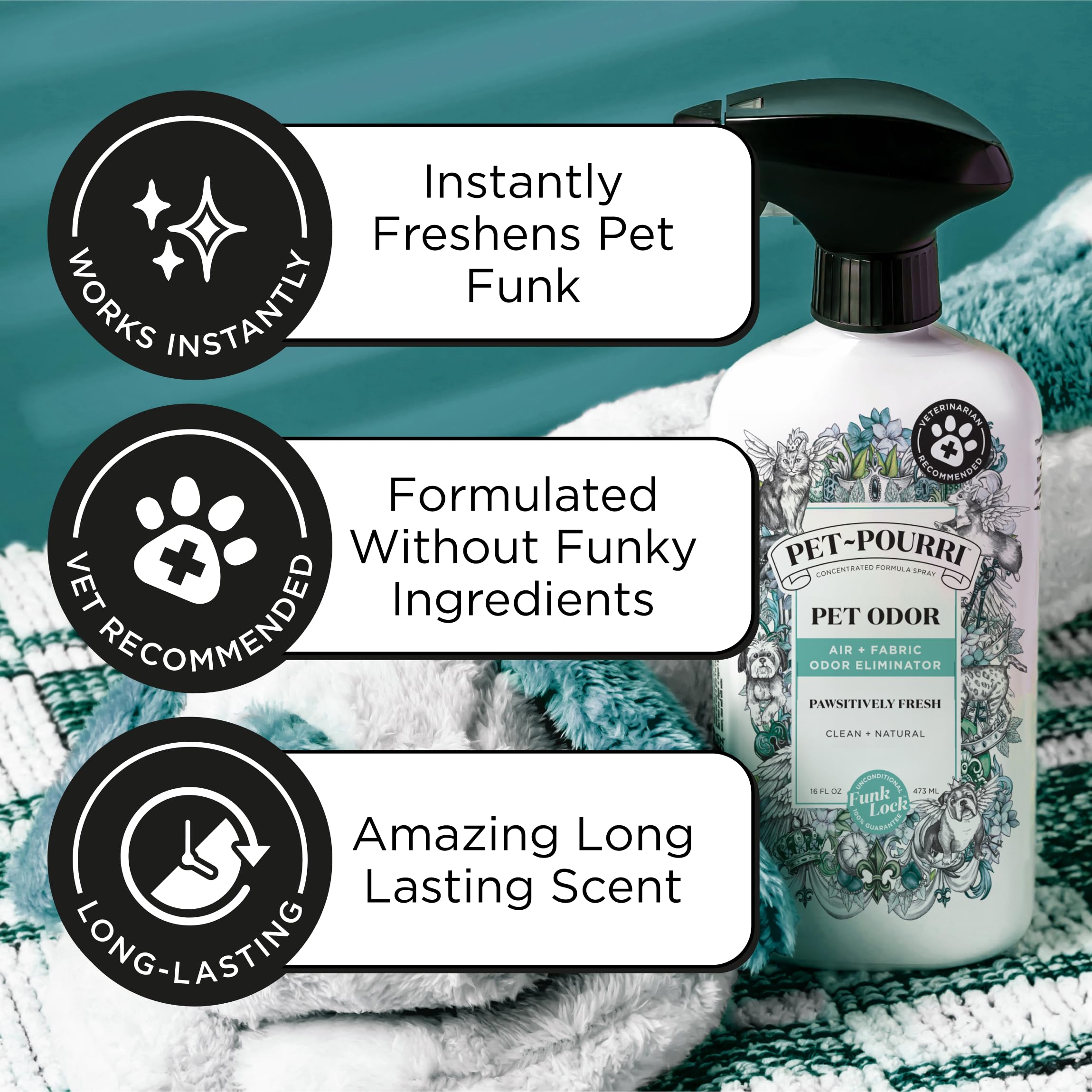 Pet-Pourri Pawsitively Fresh Pet Odor Deodorizer Spray, 16 Fl Oz, Up to 800 Uses, Air + Fabric Odor Remover with Essential Oils & Plant Based Ingredients, Vet Recommended, Pineapple, Jasmine & Pear