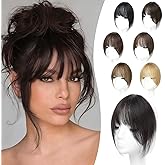 Mesariel Clip in Bangs Real Human Hair Brown Black Clip on bangs for Women French Fringe with Temples Curved Hairpieces for Daily Wear