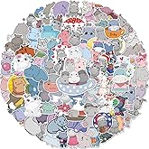 100 Pieces Hippo Stickers Cartoon Vinyl Waterproof Stickers for Laptop,Guitar,Motorcycle,Bike,Skateboard,Luggage,Phone,Hydro Flask, Gift for Teen Birthday Party