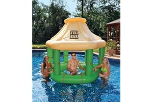 SWIM CENTRAL 7.5' Cream and Green Tropical Inflatable Swimming Pool Floating Tiki Bar