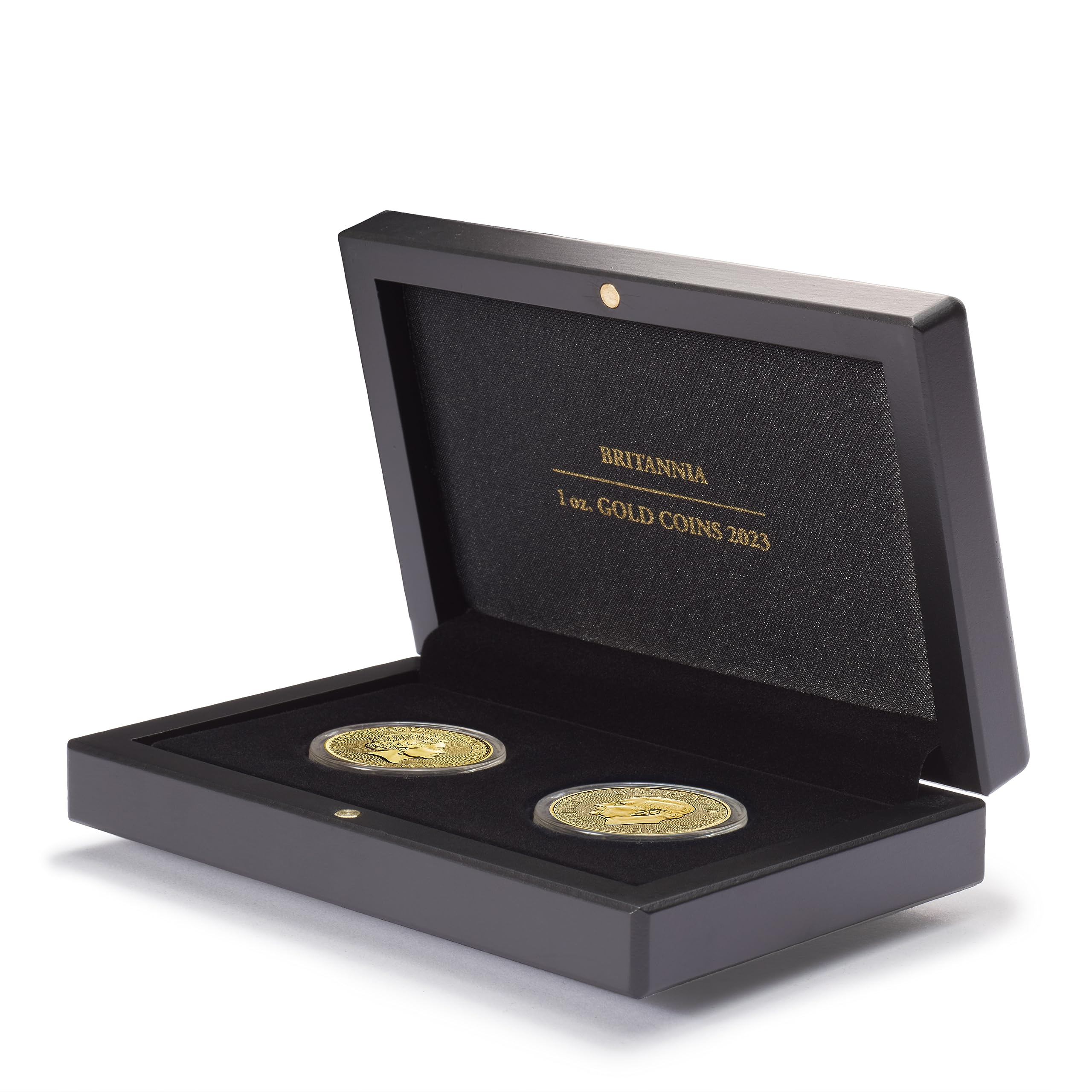 Leuchtturm 369502 Volterra coin case for 2 Britannia gold coins 1 oz, 2023, in capsules - 14.8 x 9.3 x 3.6 cm - black