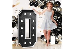 IMPRSV Marquee Numbers Black Birthday Decorations: Large 4 Feet Tall Light Up Numbers 50th 30th 40th Party Decor Big Mosaic Cardboard Number 0
