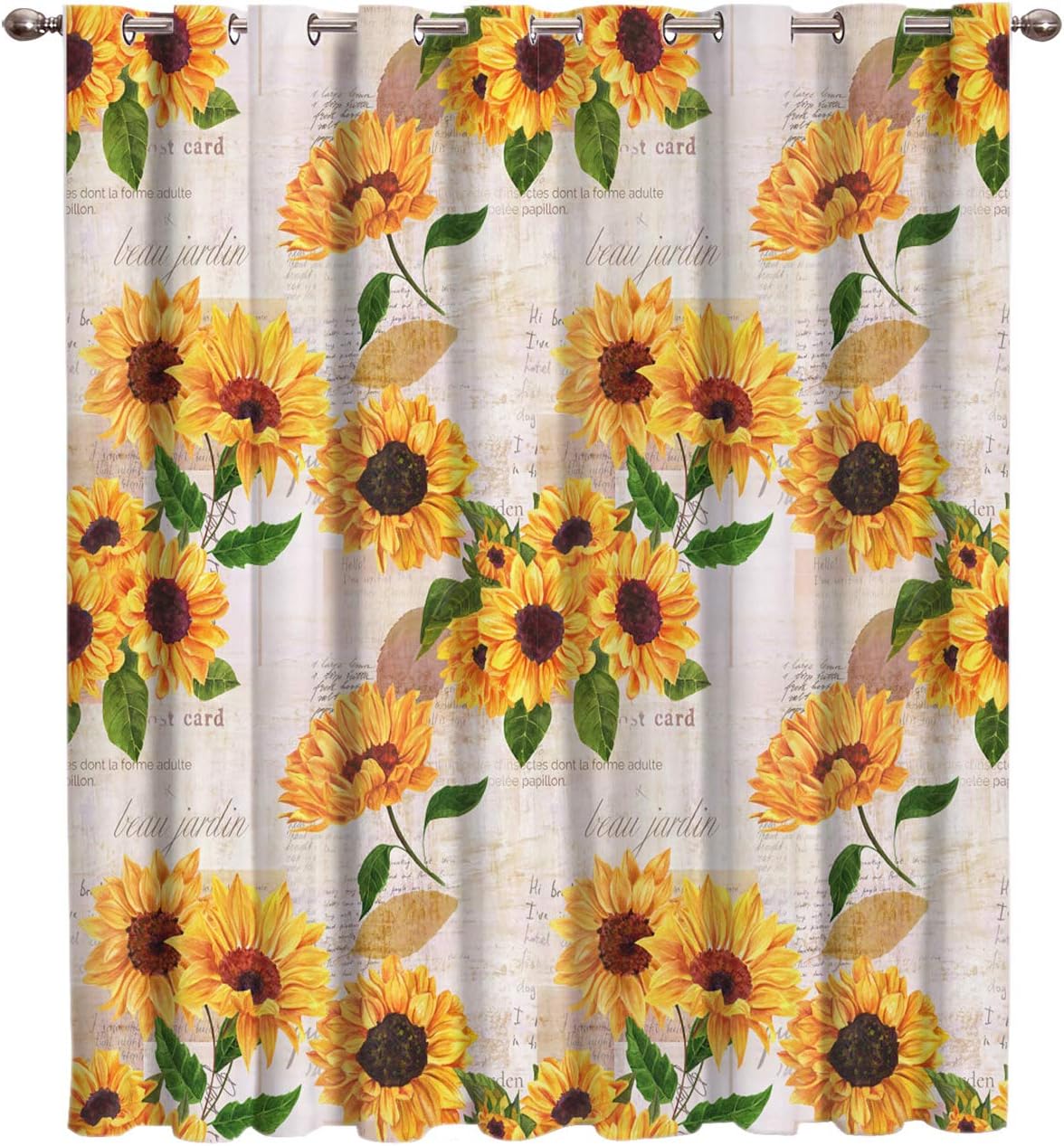 Futuregrace Elegant Blackout Curtains by, Sunflower with Newspaper Background Livingroom Bedroom Darkening Window Draperies & Curtains Home Office Decor 52" W by 84" L