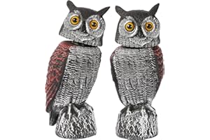 Fake Owl Decoys to Scare Birds Away-15.8 Inch, 2 Pack Rotating Head Sculptures, Nature Enemy Scarecrow Plastic Owl Statues, B