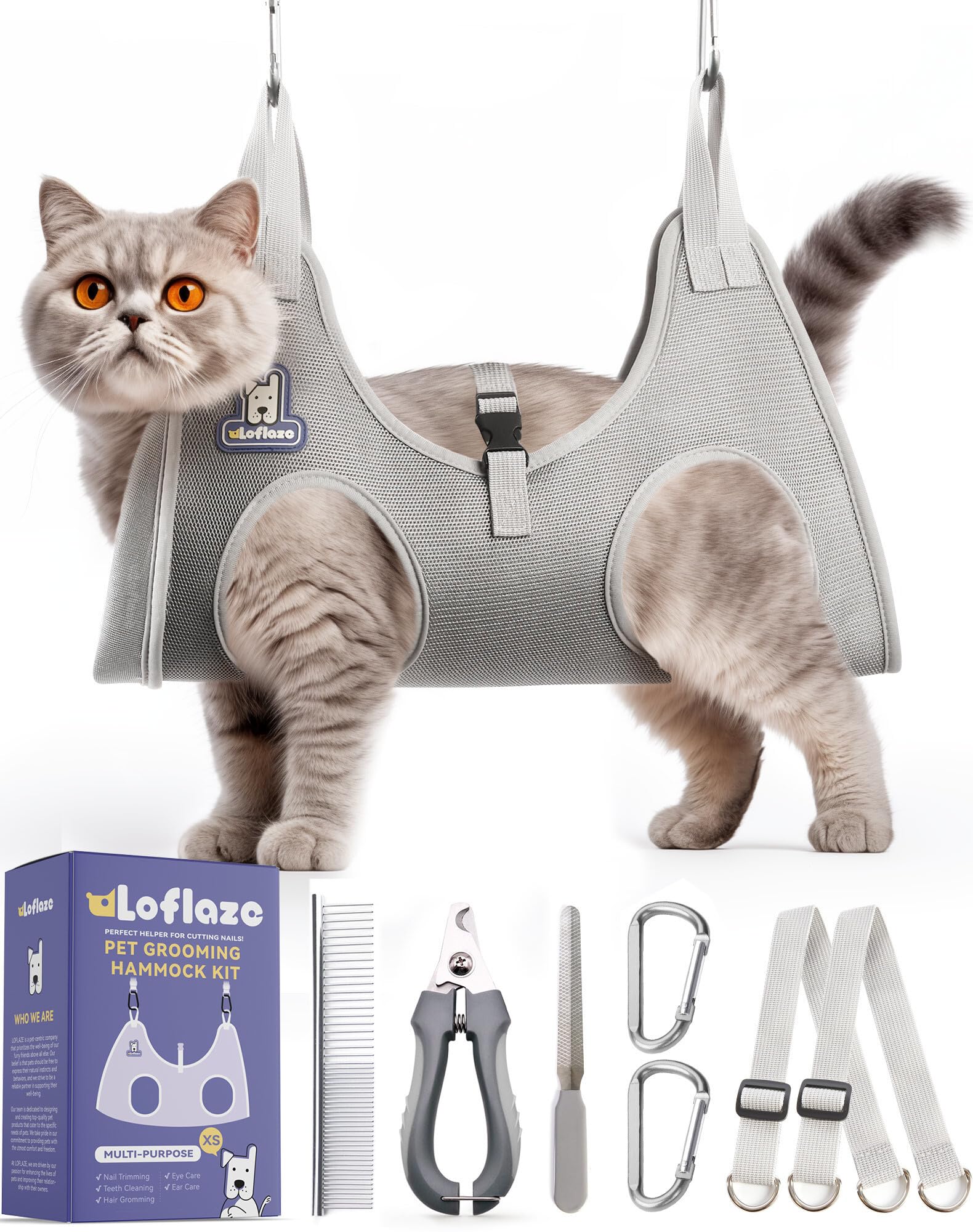 Photo 1 of Loflaze Dog Grooming Hammock Harness for Dogs & Cats with Pet Nail Clipper Trimmer - Cat Hanger Sling for Trimming Clipping Nails- Dog Hammock Restraint Bag for Small Medium Large pet ? Grey XS?