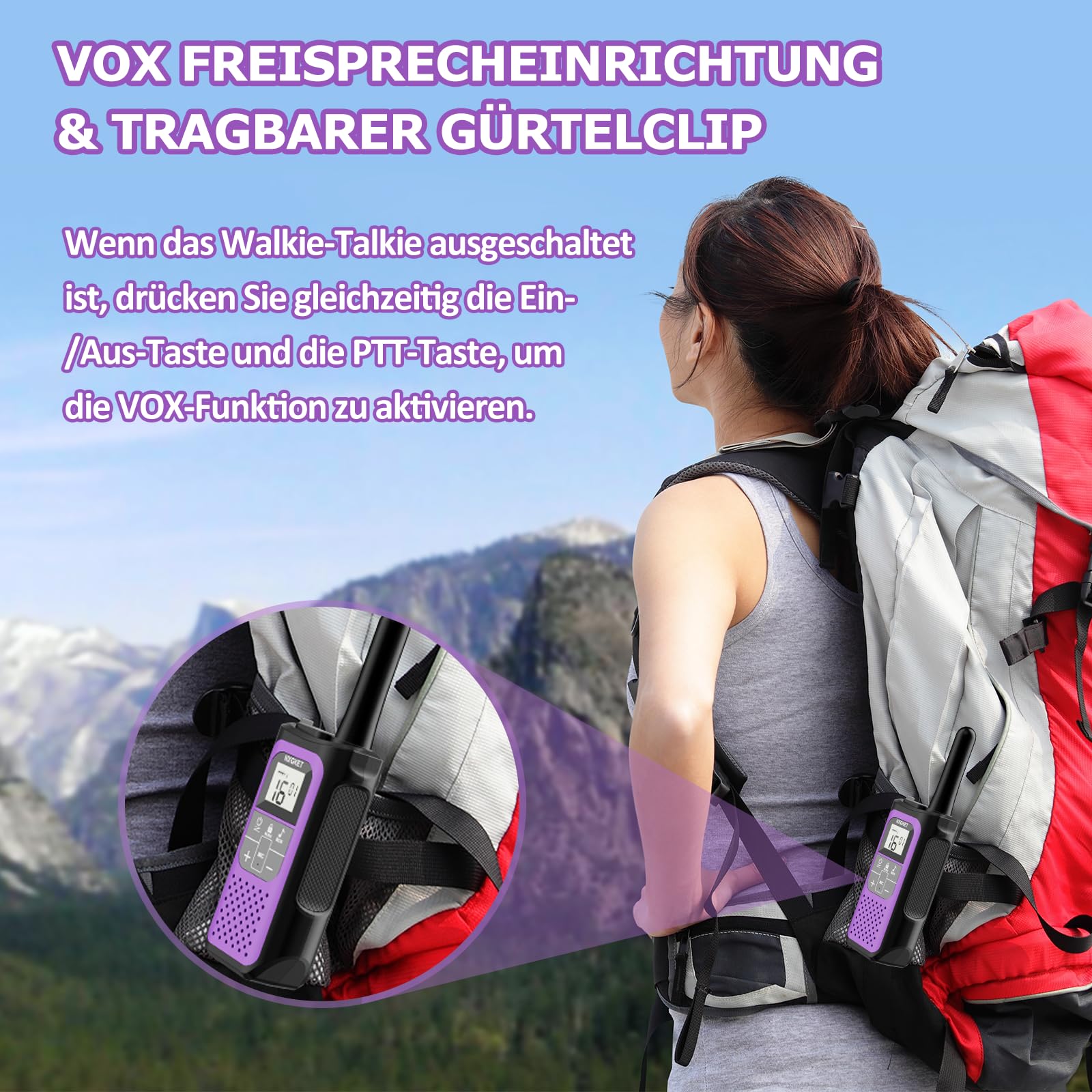 Walkie Talkie 3er Set, NXGKET Walki Talki für Kinder Erwachsene, Große Reichweite 5km Funkgeräte Set mit 1200mAh Aufladbar Akku, 16 Kanal VOX Walky Talky für Camping, Freien, Skifahren, Wandern 6