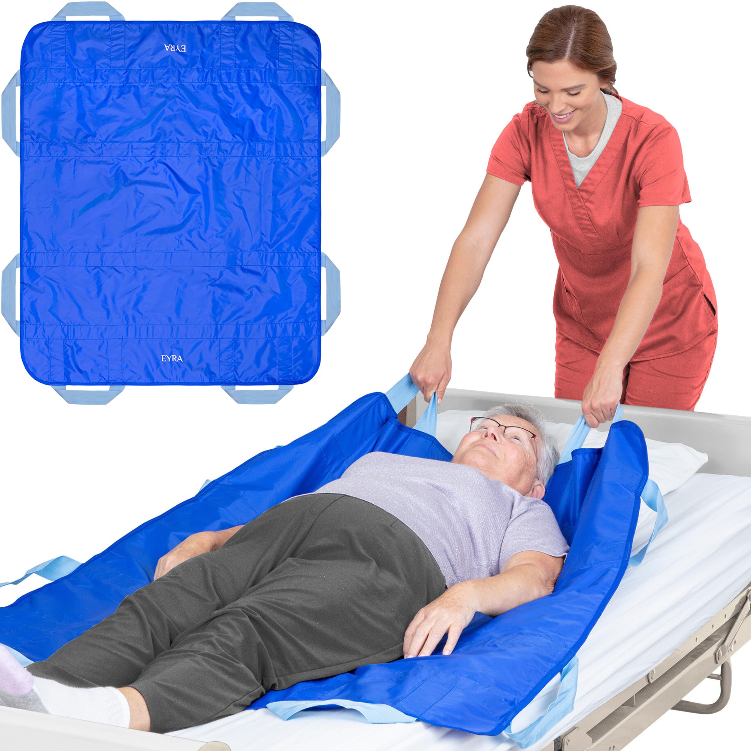 EYRA Slide Sheets for Moving Patients on Bed, 48”x40” Sliding Sheets for Bed Mobility, Transfer Blanket with Reinforced Handles for Patient Turning, Lifting & Transfers