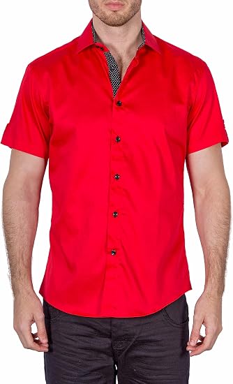Red Short Sleeve Dress Shirt Top 