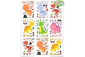 GREINGWAYS 24 Pcs Make Your Own Dinosaur Sticker Sheets, Dinosaur Party Favors Face Stickers for Kids Boys Toddlers Crafts Activities Gift Bags Birthday Party Valentines Day Gifts for Kids Classroom