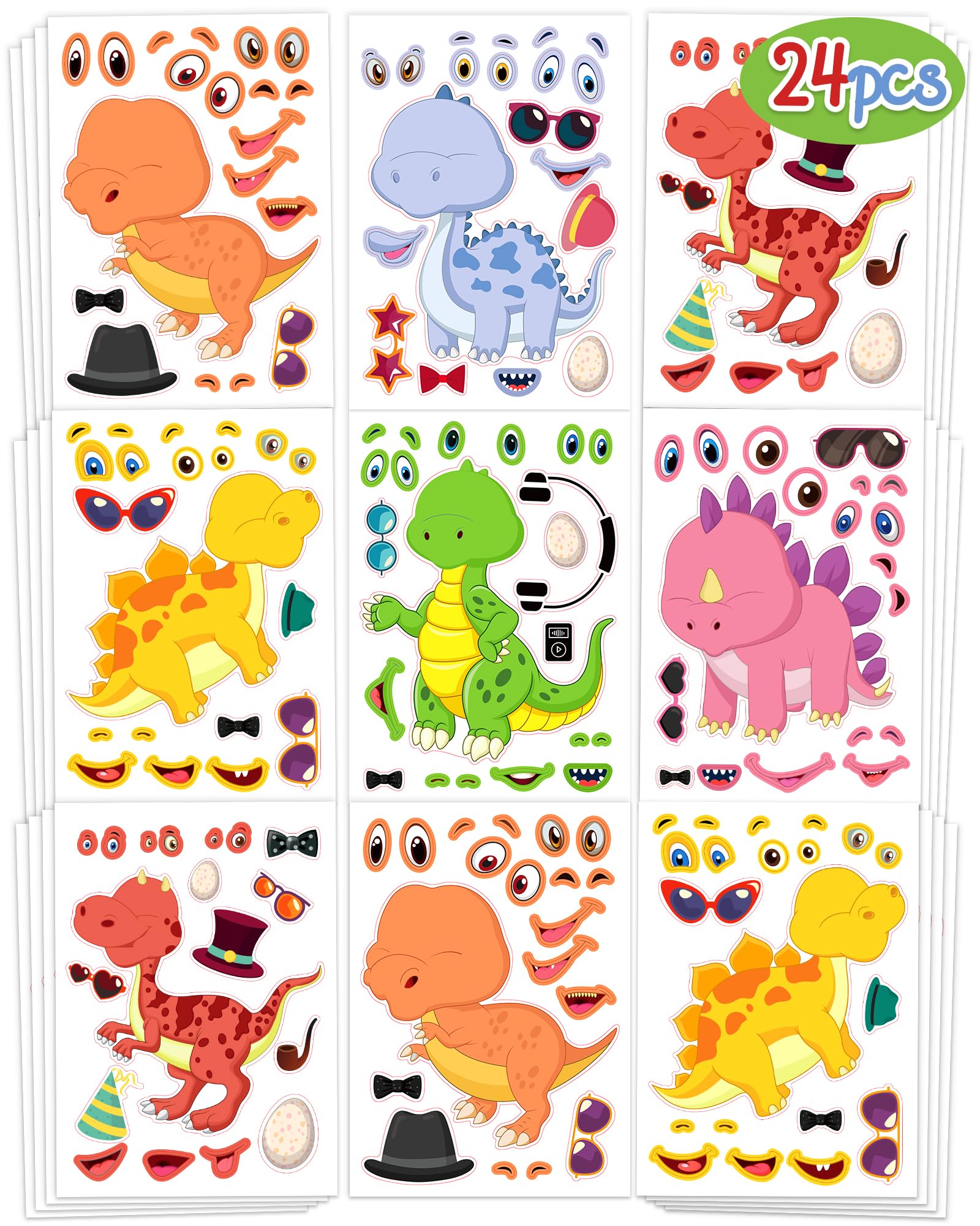 Photo 1 of 24 Pcs Make Your Own Dinosaur Sticker Sheets, Dinosaur Party Favors Face Stickers for Kids Boys Toddlers Crafts Activities Gift Bags Birthday Party Valentines Day Gifts for Kids Classroom