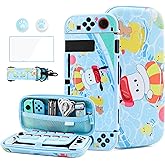 HYPERCASE Accessories Bundle Cute Switch Case Kit, with Blue Switch Travel Carrying Bag of Pocha Dog, Hard NS Protective Skin Cover for NS, Screen Protector, Shoulder Straps & 2 Thump Caps