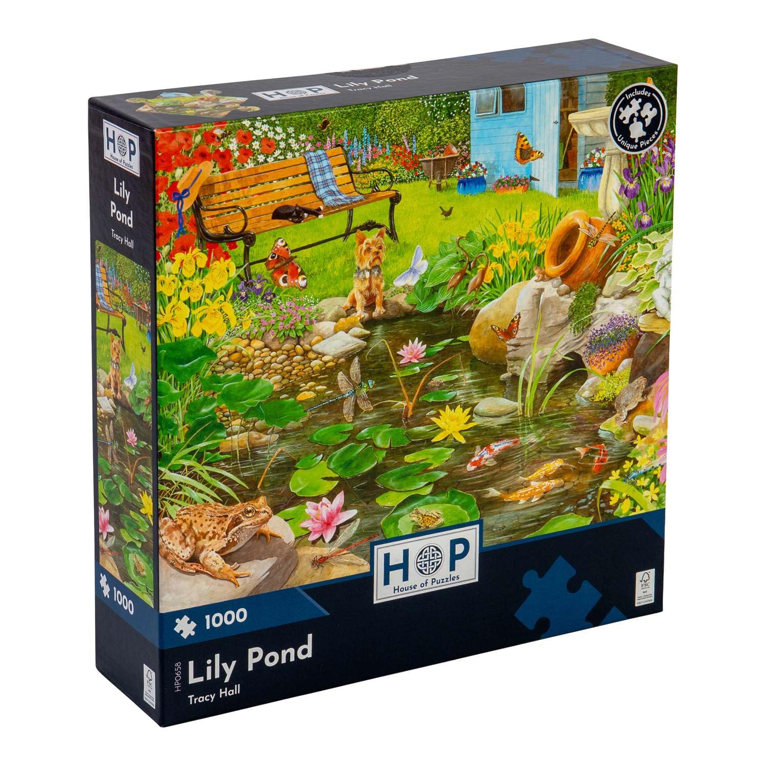 The House of Puzzles - Lily Pond Jigsaw - 1000 Piece Jigsaws For Adults, Artist Illustrated, Scenic Landscape, Deluxe Puzzle Gifts