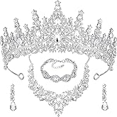 Inbagi 4 Pcs Quinceanera Crowns Costume Jewelry Sets Bride Wedding Crystal Queen Crowns Rhinestone Necklace Dangle Earrings Link Bracelet Set (Silver)