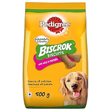 Pedigree Biscrok Biscuits Dog Treats (Above 4 Months), Milk and Chicken Flavor, 500g Pack
