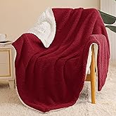 Exclusivo Mezcla Reversible Sherpa Throw Blanket for Couch, Thick and Warm Fleece Blankets for Winter, Soft Plush Fluffy, 50x60 Inches, Burgundy/Ivory